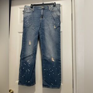 Women’s Rock & Republic Distressed Paint Splatter Boyfriend Fit Jeans size 14
